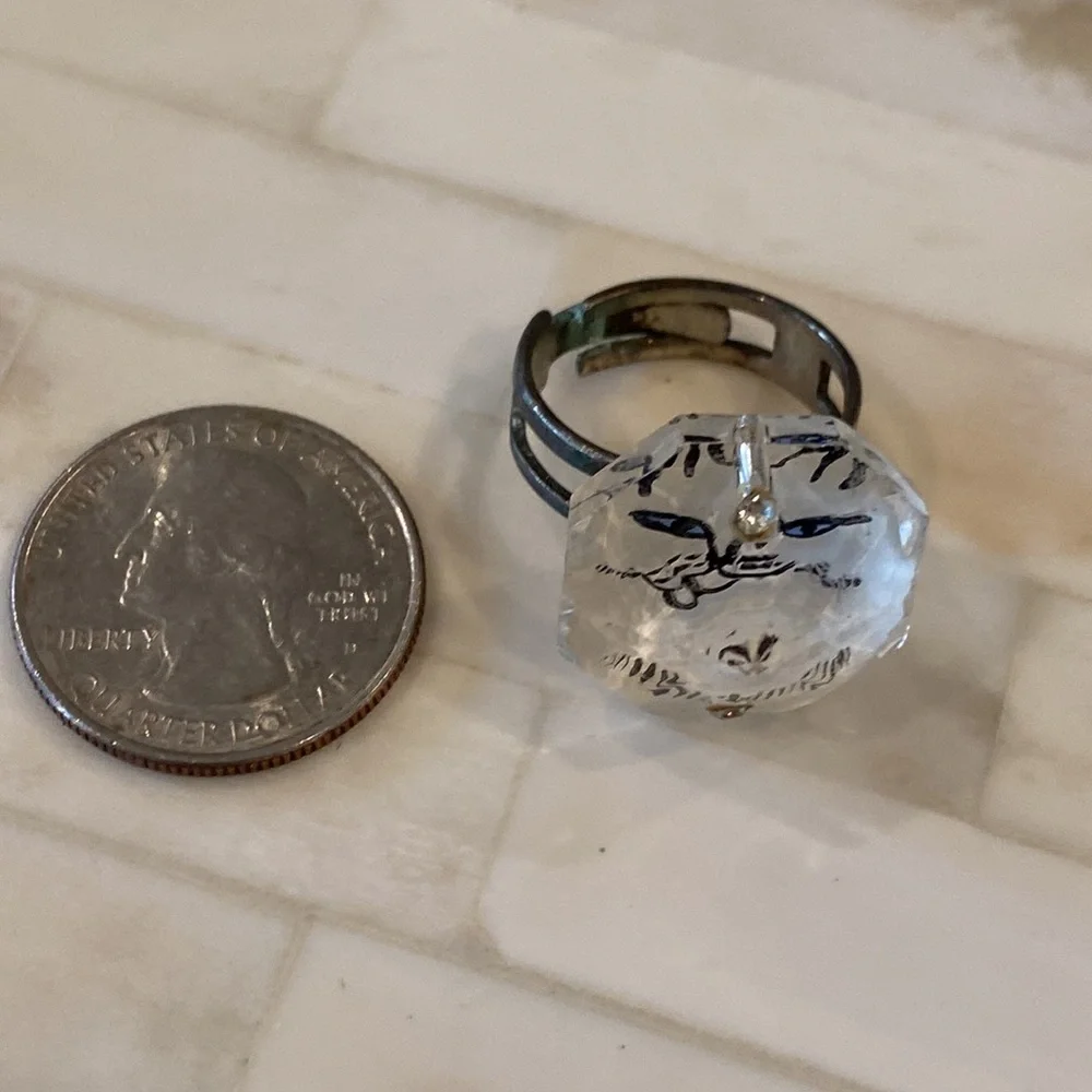 Juliette Ramade Hand Painted White Cat Ring OS